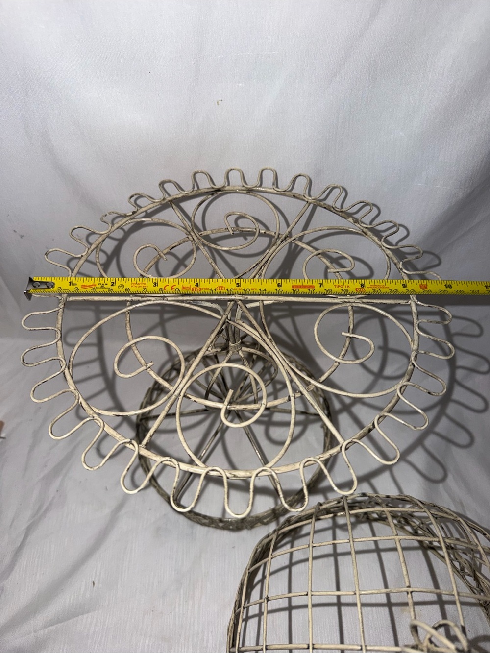 Shabby Chic Wire Cloche Pedestal Display Stand – Distressed Cream - Picture 7 of 8